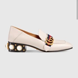 GUCCI LEATHER MID-HEEL PEARL LOAFER